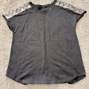 Lane Bryant Black Tee with Sequin Shoulder Design
